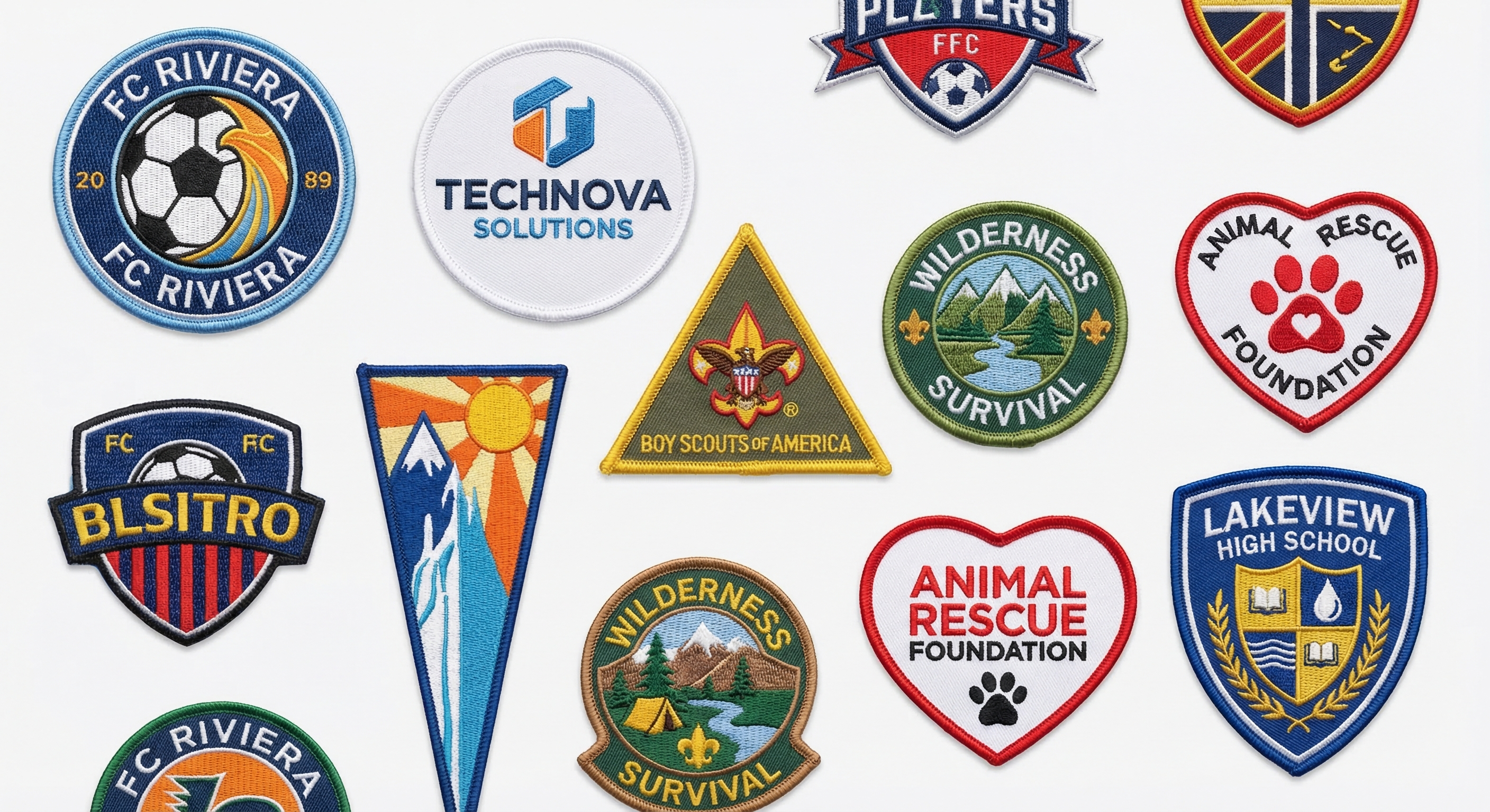 Variety of custom embroidered patches for different types of teams and organizations