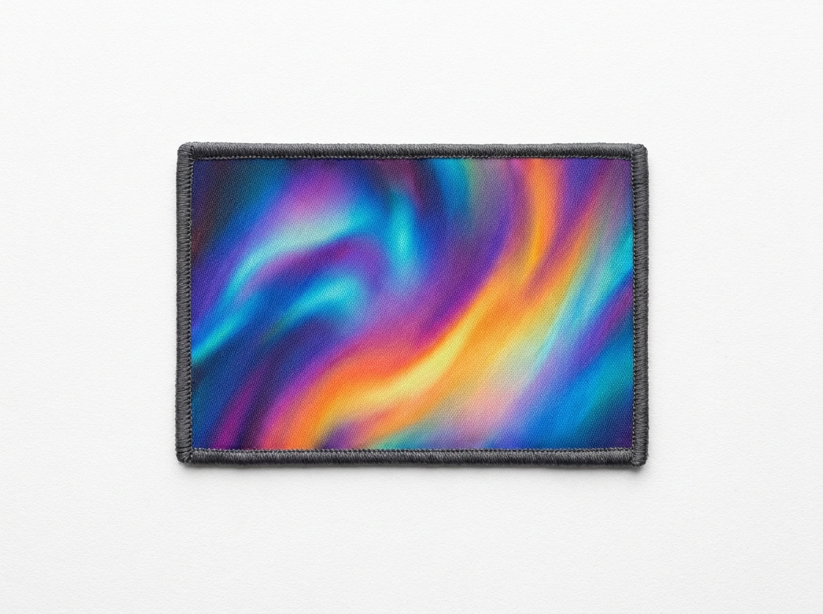 Sublimation patch with vivid full-color gradient artwork impossible to achieve with embroidery
