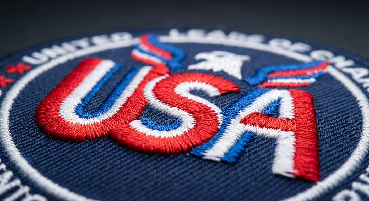 Close-up of custom embroidered patch showing raised thread texture and vivid colors