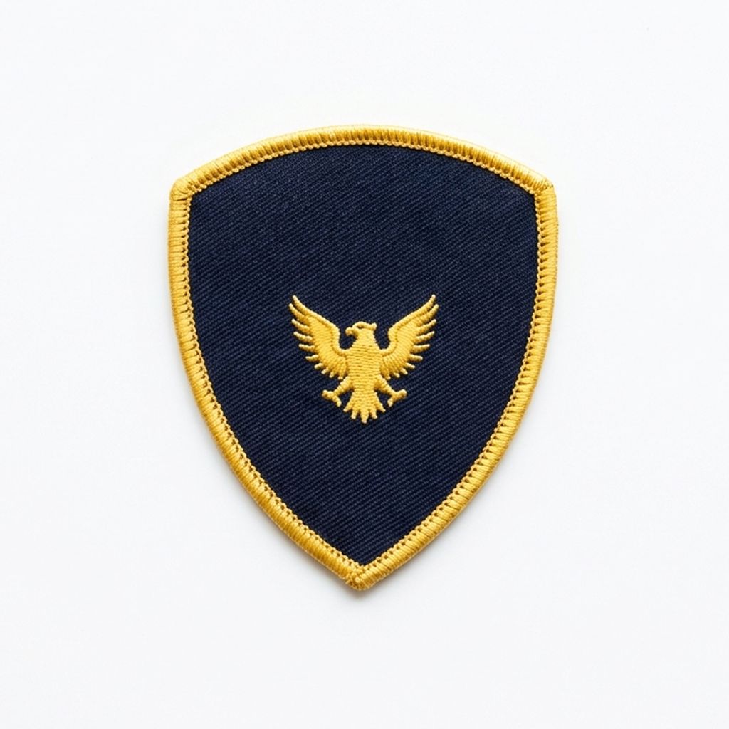 Shield shaped embroidered patch