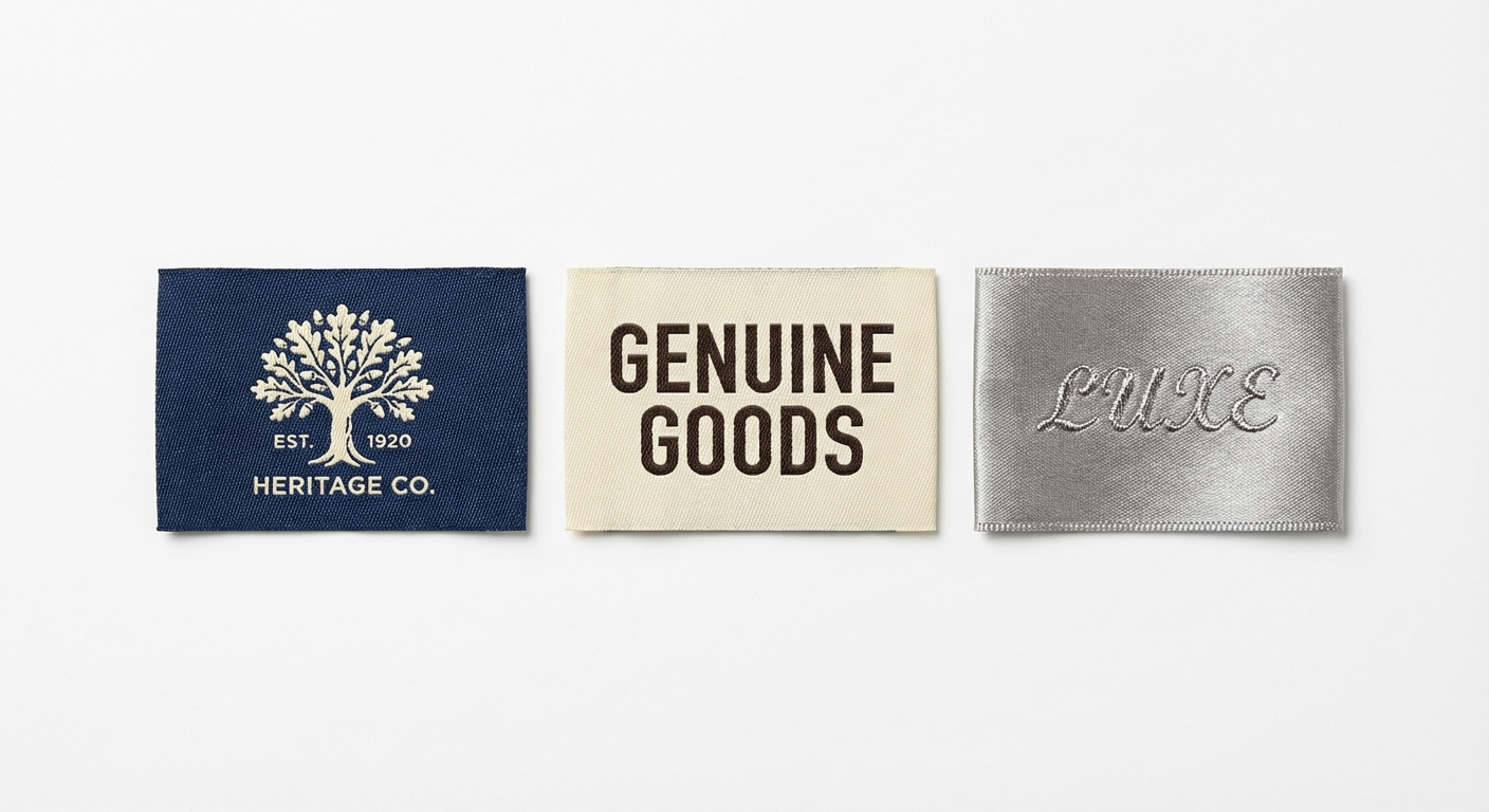 Comparison of damask, taffeta, and satin weave woven label types