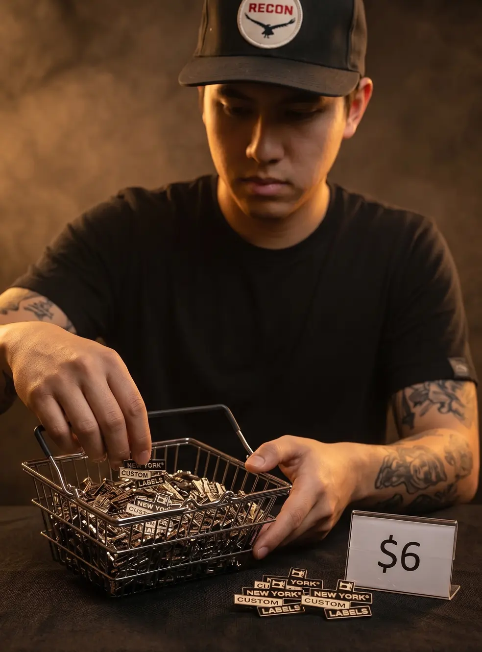 Custom enamel pins on table — design your own pins with AI